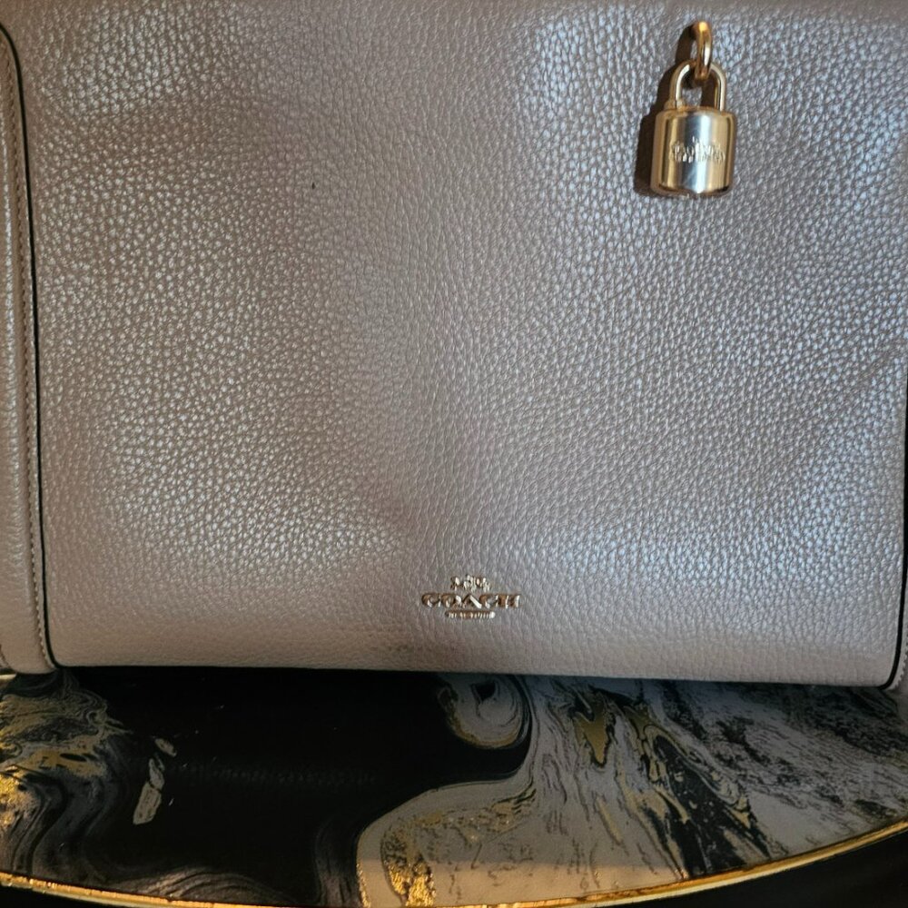 Coach Zoe Carryall 2way Shoulder Handbag Pebbled Leather Beige NO STRAP - Picture 3 of 8